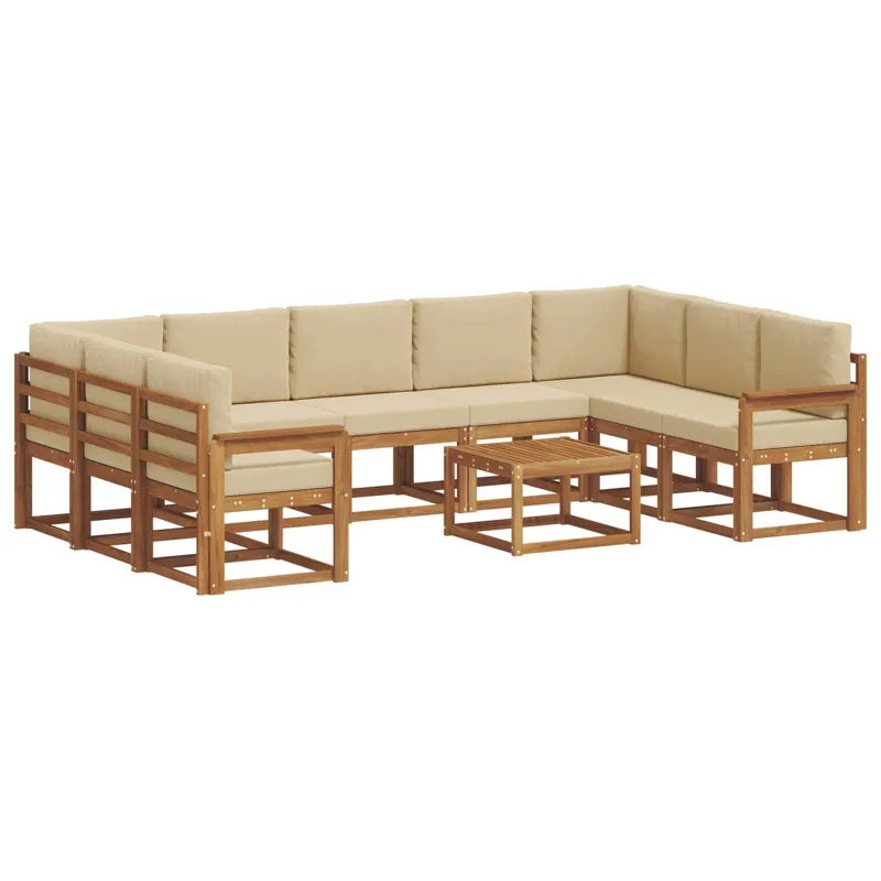 Lauko sofos komplektas su pagalve 10 pcs Natūralus ir bežinis