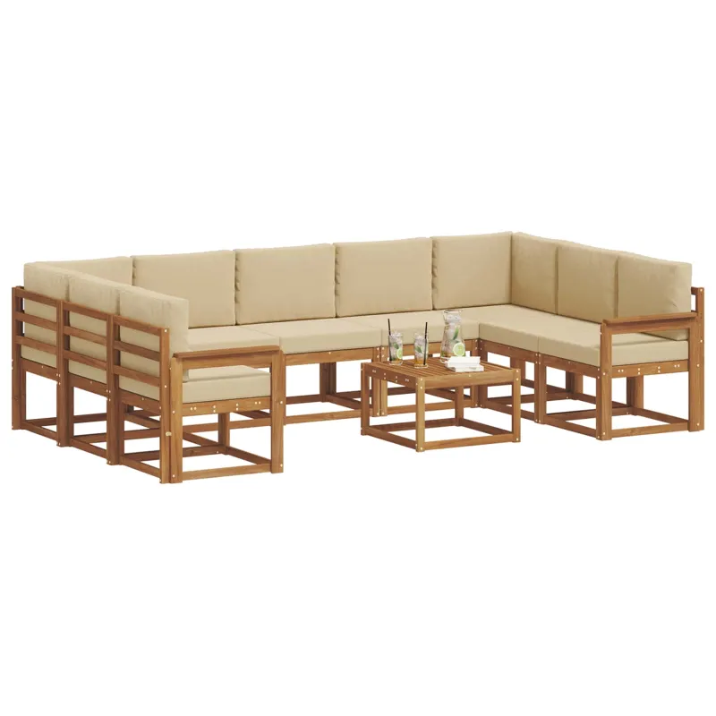 Lauko sofos komplektas su pagalve 10 pcs Natūralus ir bežinis