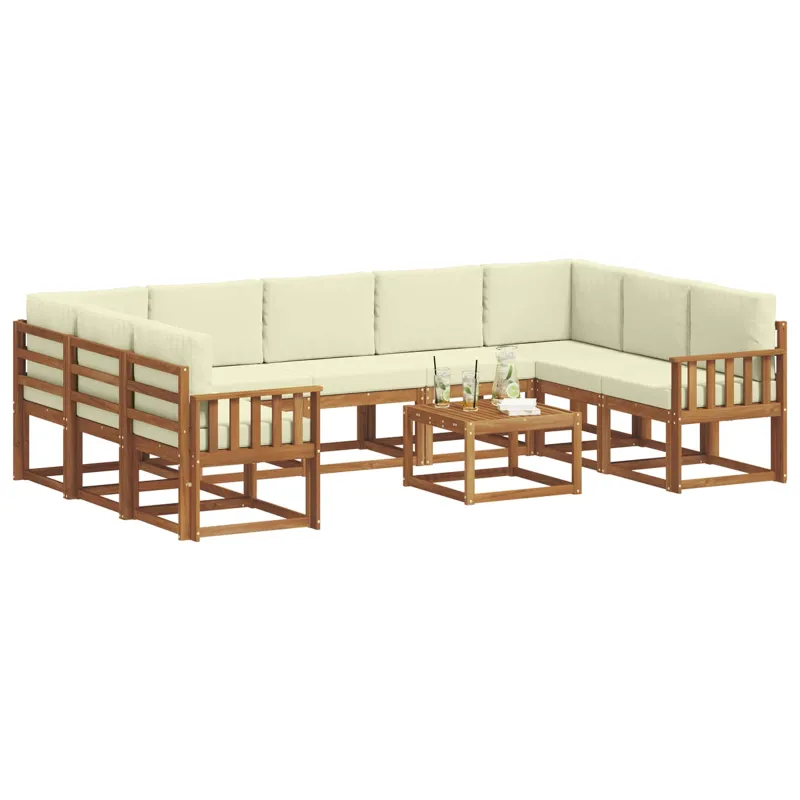 Lauko sofos komplektas 10 pcs Natūralus ir grietinėlė