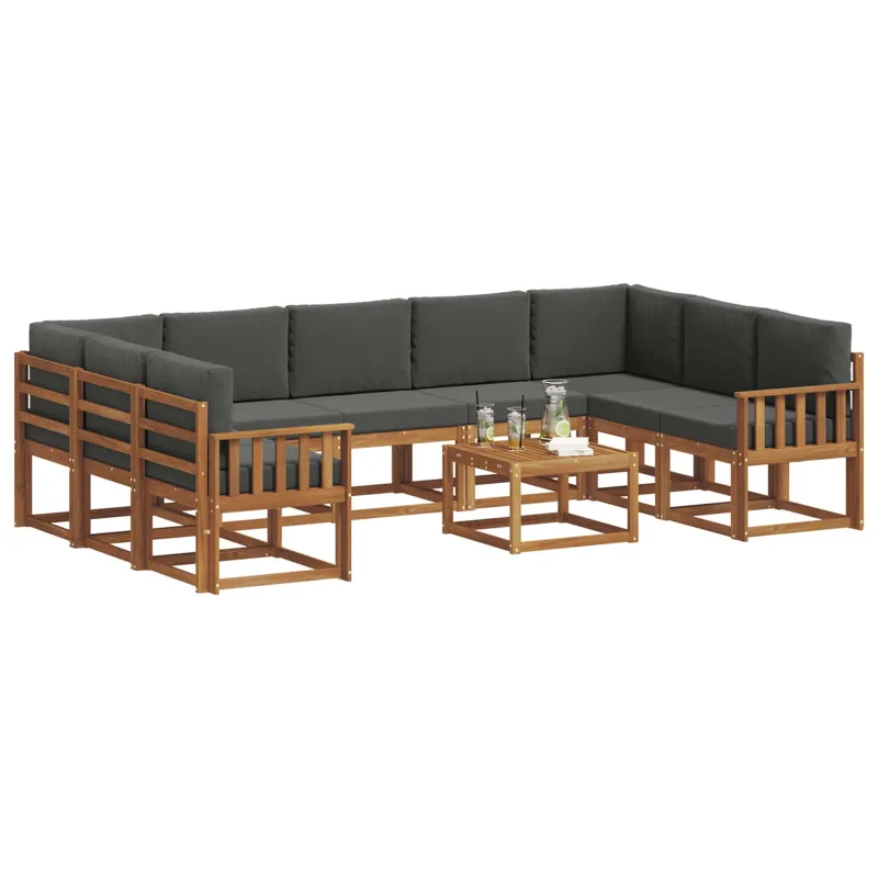 Lauko sofos komplektas 10 pcs Natūralus ir antracitas
