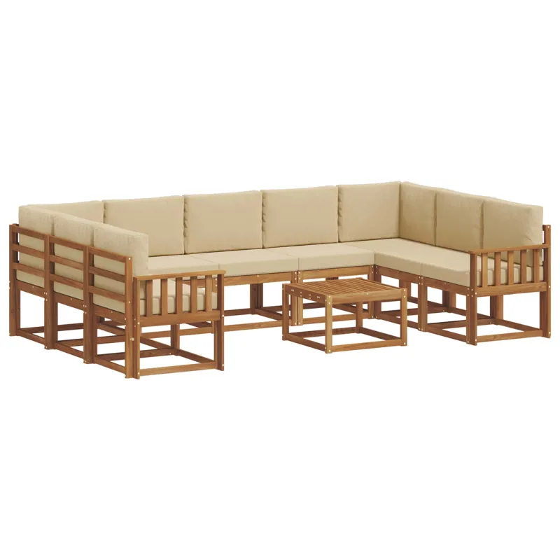 Lauko sofos komplektas su pagalve 10 pcs Natūralus ir bežinis