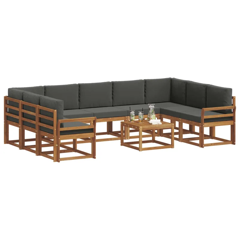 Lauko sofos komplektas 10 pcs Natūralus ir antracitas