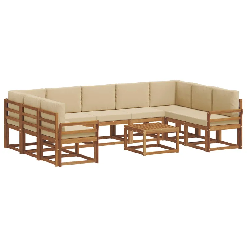 Lauko sofos komplektas su pagalve 10 pcs Natūralus ir bežinis