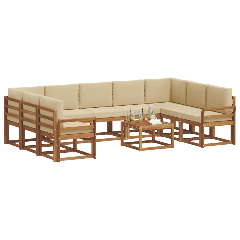 Lauko sofos komplektas su pagalve 10 pcs Natūralus ir bežinis
