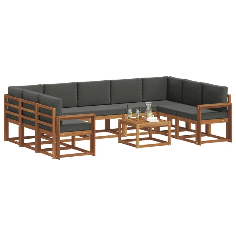 Lauko sofos komplektas 10 pcs Natūralus ir antracitas