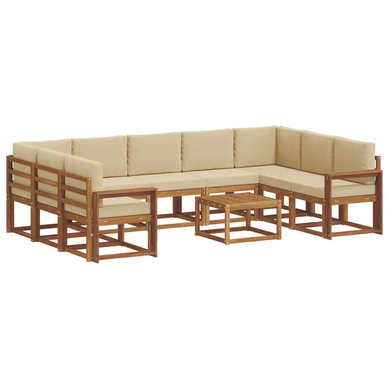 Lauko sofos komplektas su pagalve 10 pcs Natūralus ir bežinis