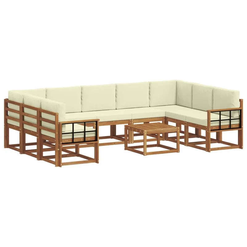 Lauko sofos komplektas 10 pcs Natūralus ir grietinėlė