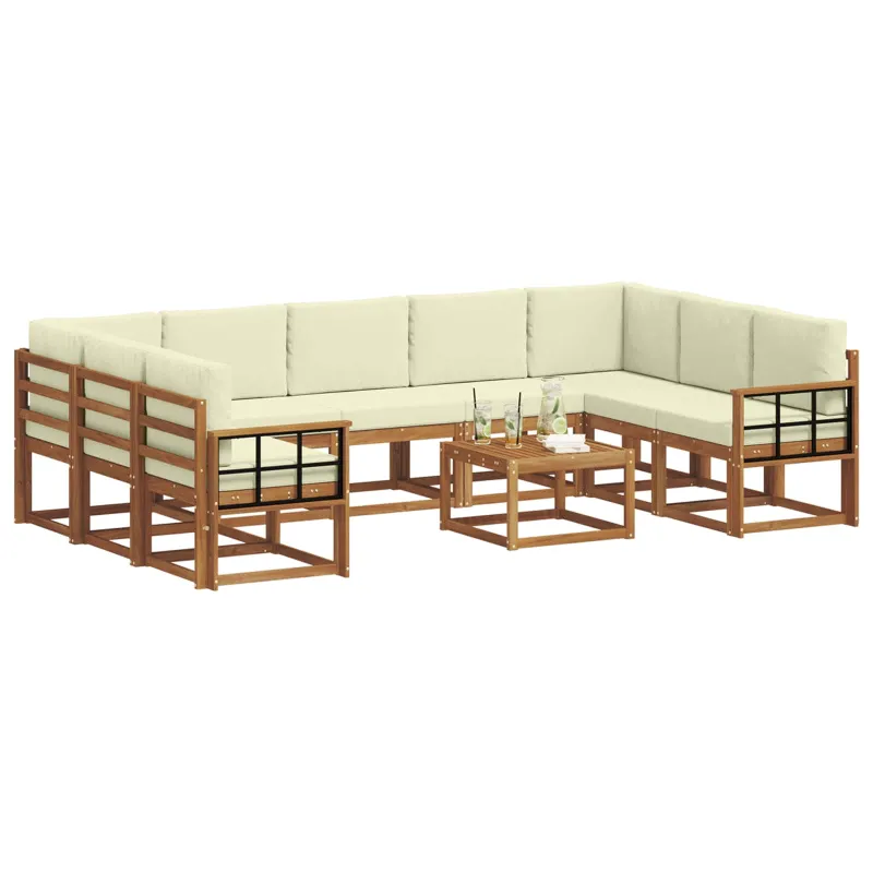 Lauko sofos komplektas 10 pcs Natūralus ir grietinėlė