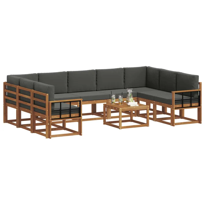 Lauko sofos komplektas 10 pcs Natūralus ir antracitas