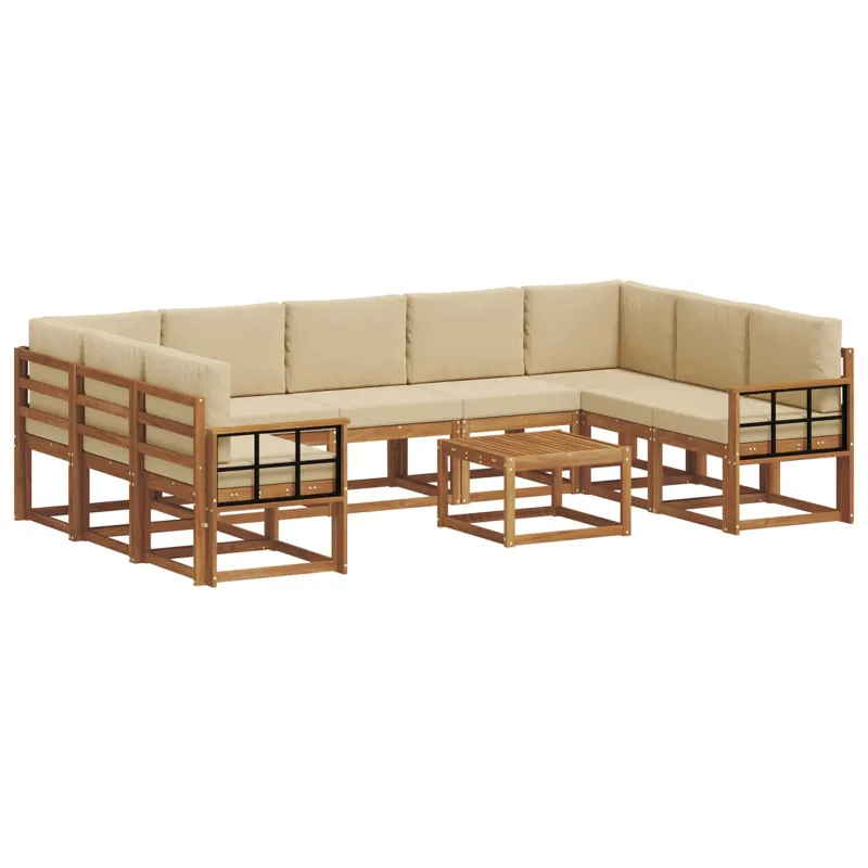 Lauko sofos komplektas su pagalve 10 pcs Natūralus ir bežinis