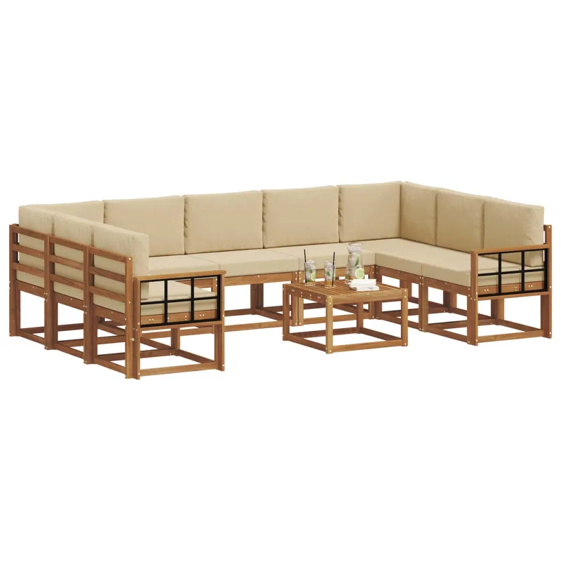 Lauko sofos komplektas su pagalve 10 pcs Natūralus ir bežinis