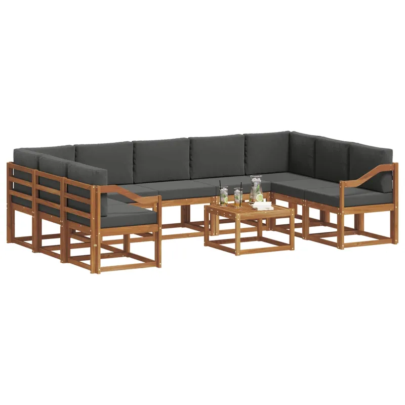 Lauko sofos komplektas 10 pcs Natūralus ir antracitas
