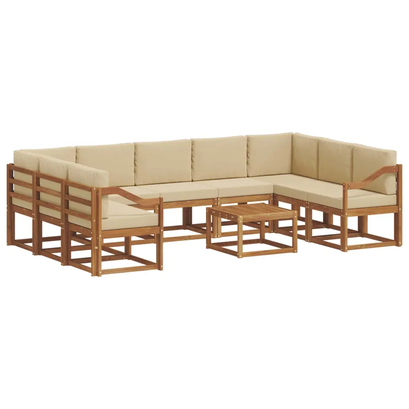 Lauko sofos komplektas su pagalve 10 pcs Natūralus ir bežinis
