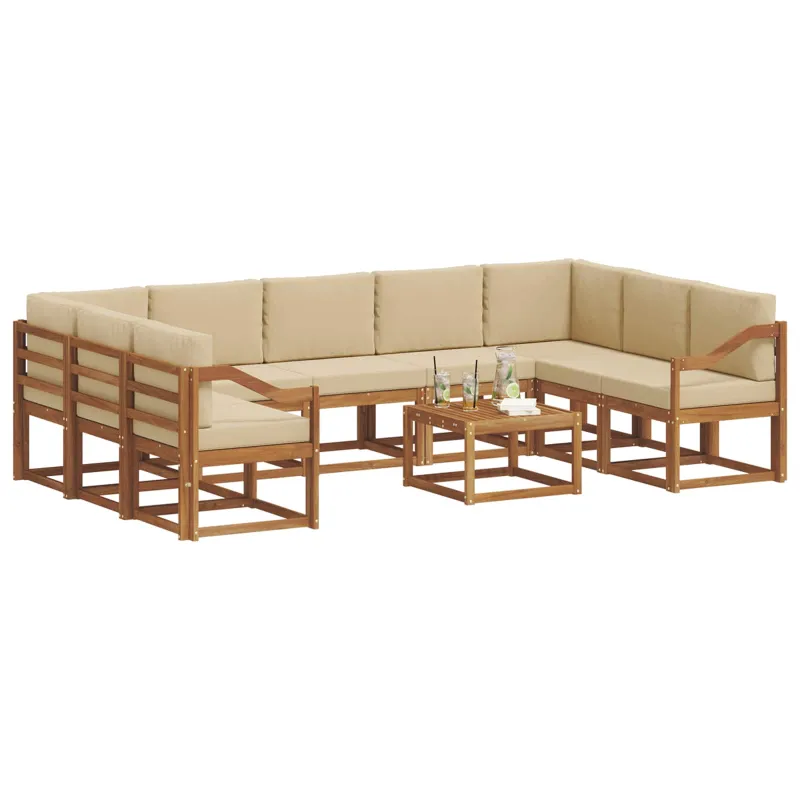 Lauko sofos komplektas su pagalve 10 pcs Natūralus ir bežinis