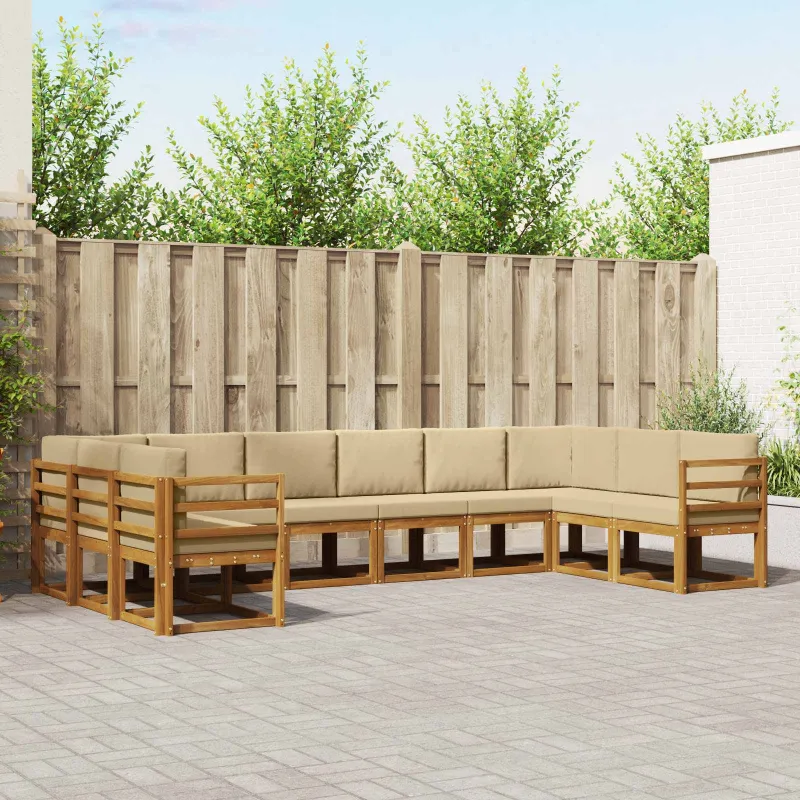 Lauko sofos komplektas su pagalve 10 pcs Natūralus ir bežinis