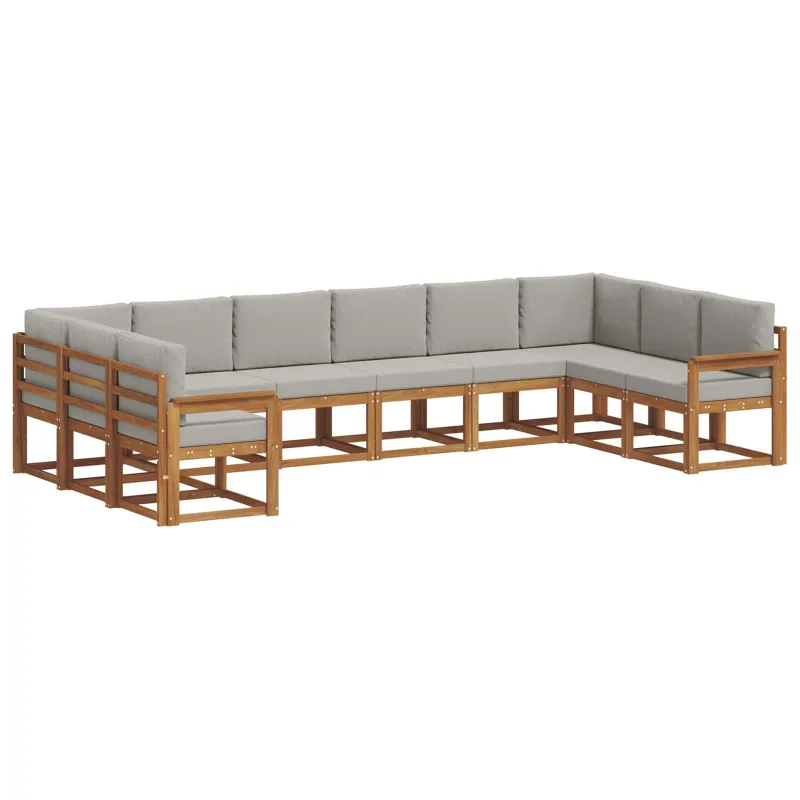 Lauko sofos komplektas 10 pcs Natūrali ir šviesiai pilka