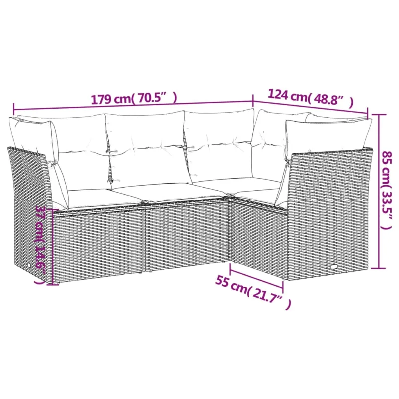 Sofoksen 4-os osainen setti, ruskea, pehmusteet, polyrattana
