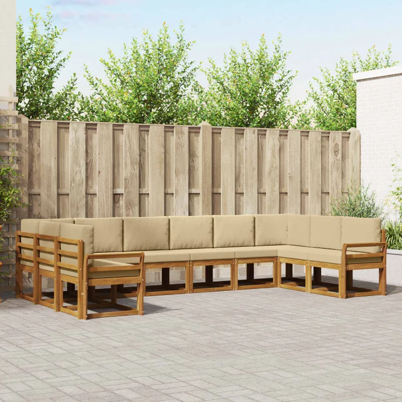 Lauko sofos komplektas su pagalve 10 pcs Natūralus ir bežinis