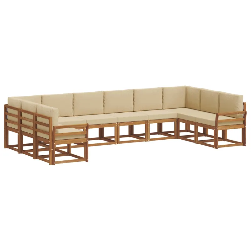 Lauko sofos komplektas su pagalve 10 pcs Natūralus ir bežinis