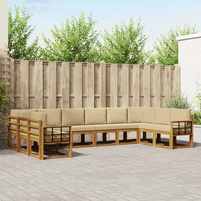Lauko sofos komplektas su pagalve 10 pcs Natūralus ir bežinis