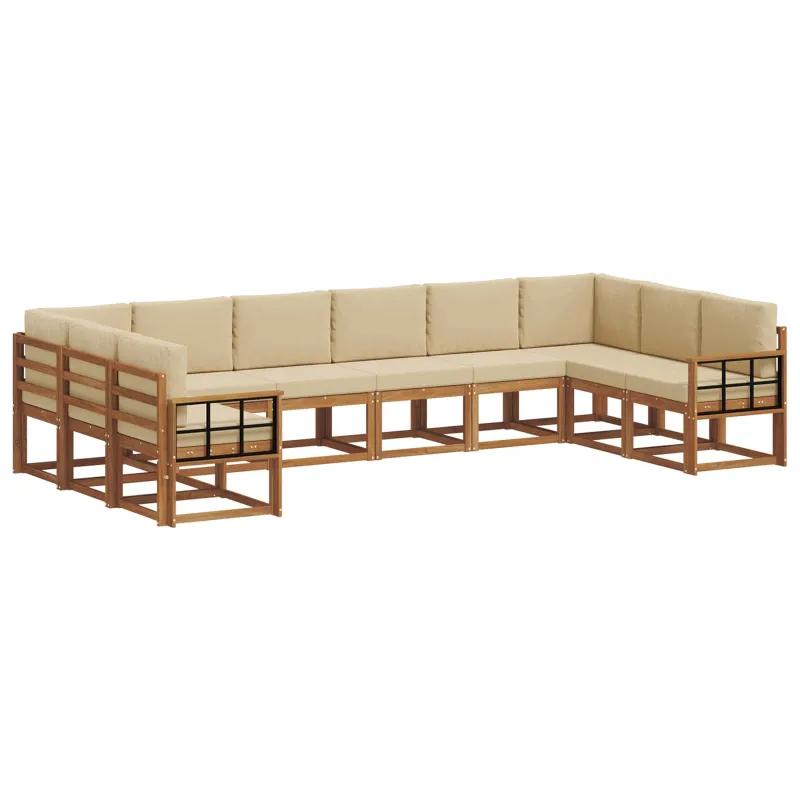Lauko sofos komplektas su pagalve 10 pcs Natūralus ir bežinis
