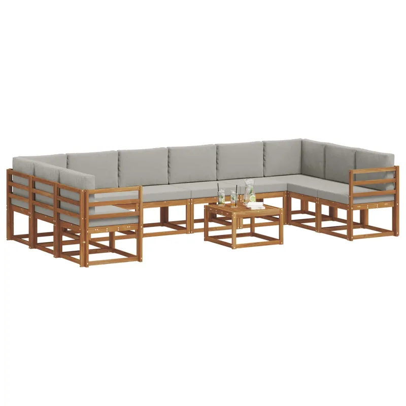 Lauko sofos komplektas 11 pcs Natūrali ir šviesiai pilka
