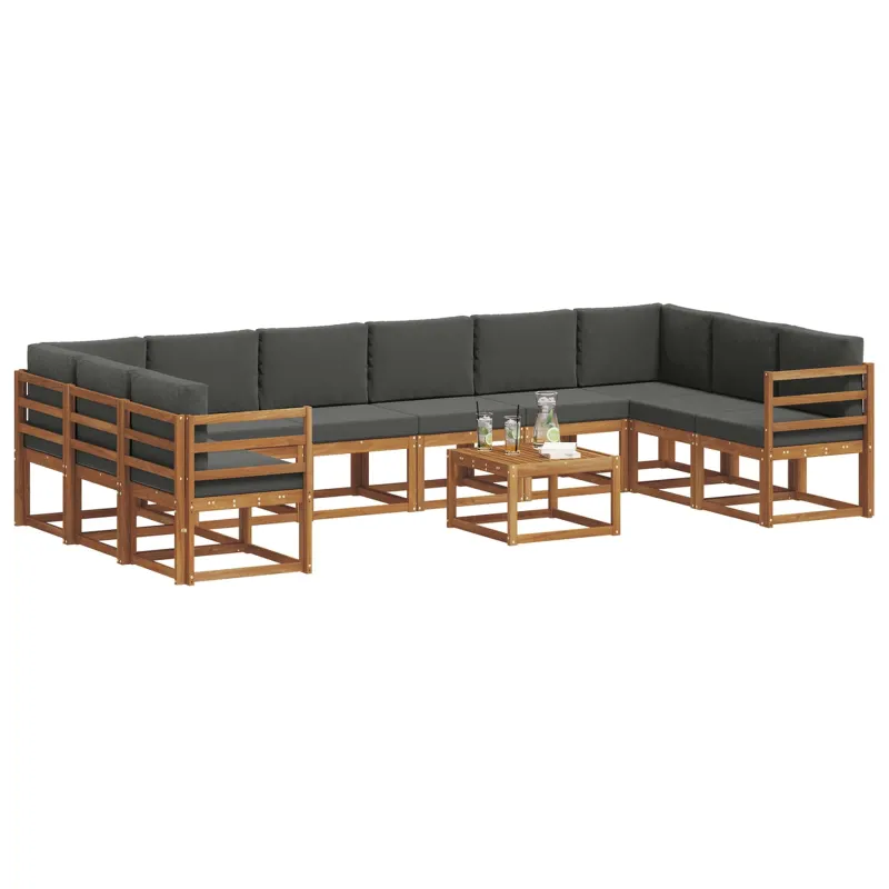 Lauko sofos komplektas 11 pcs Natūralus ir antracitas