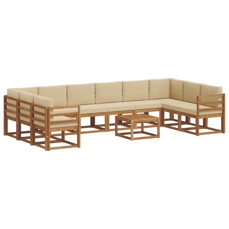 Lauko sofos komplektas su pagalve 11 pcs Natūralus ir bežinis