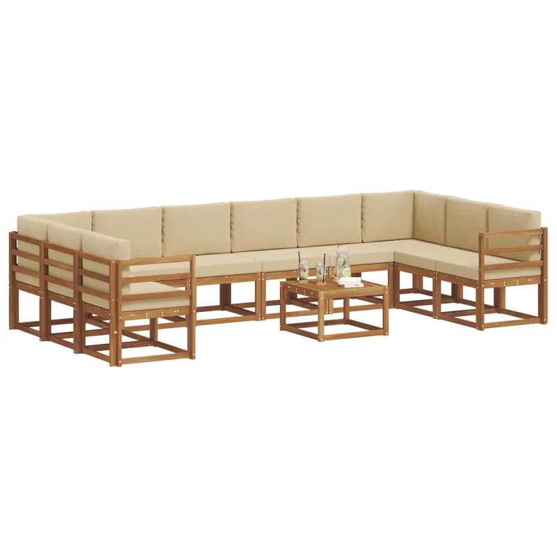 Lauko sofos komplektas su pagalve 11 pcs Natūralus ir bežinis