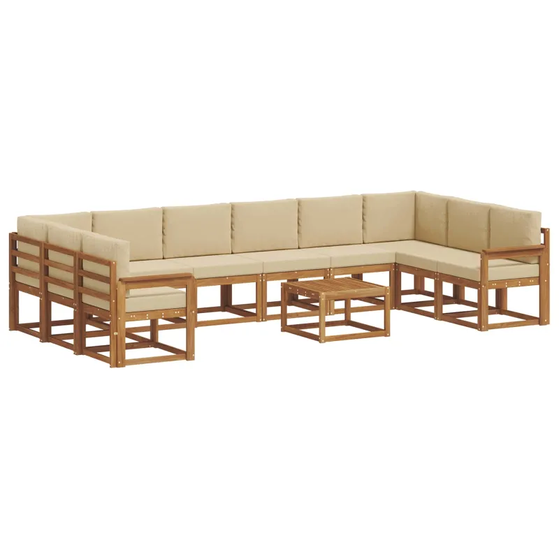 Lauko sofos komplektas su pagalve 11 pcs Natūralus ir bežinis