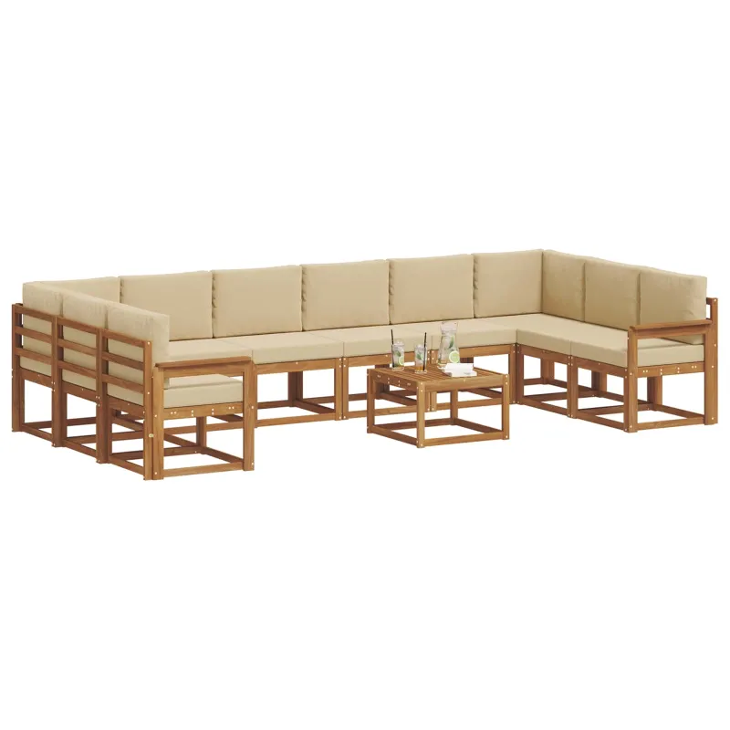 Lauko sofos komplektas su pagalve 11 pcs Natūralus ir bežinis