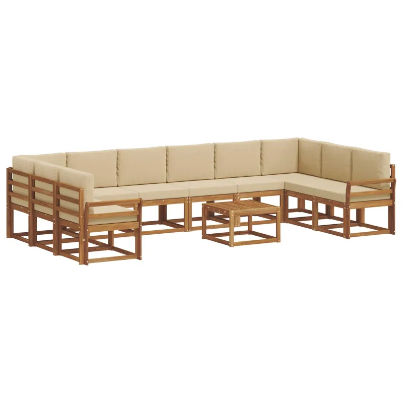 Lauko sofos komplektas su pagalve 11 pcs Natūralus ir bežinis