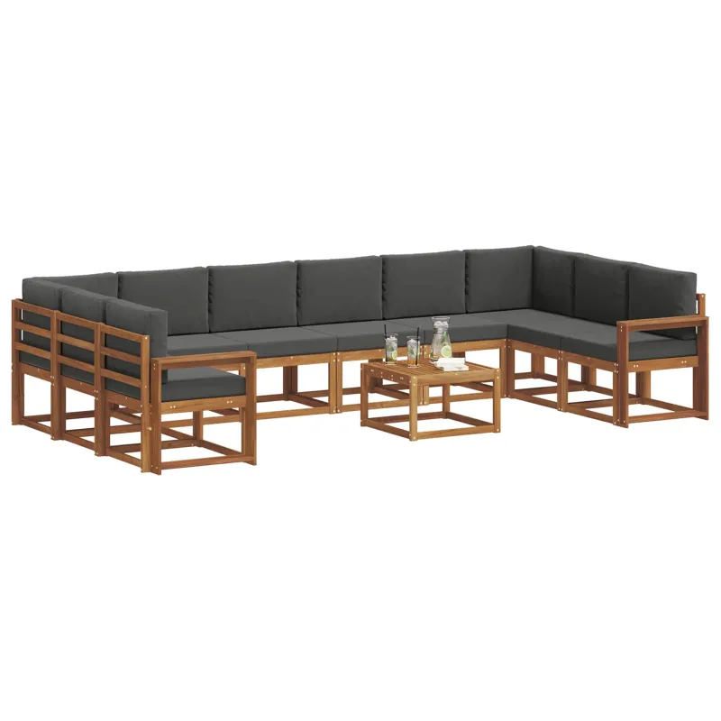 Lauko sofos komplektas 11 pcs Natūralus ir antracitas
