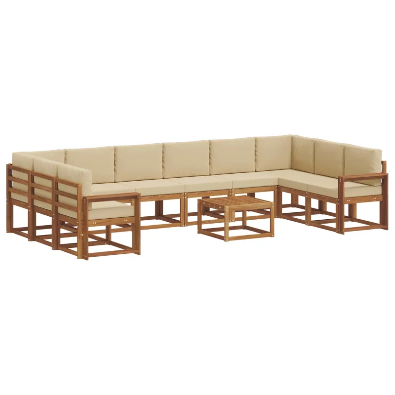 Lauko sofos komplektas su pagalve 11 pcs Natūralus ir bežinis