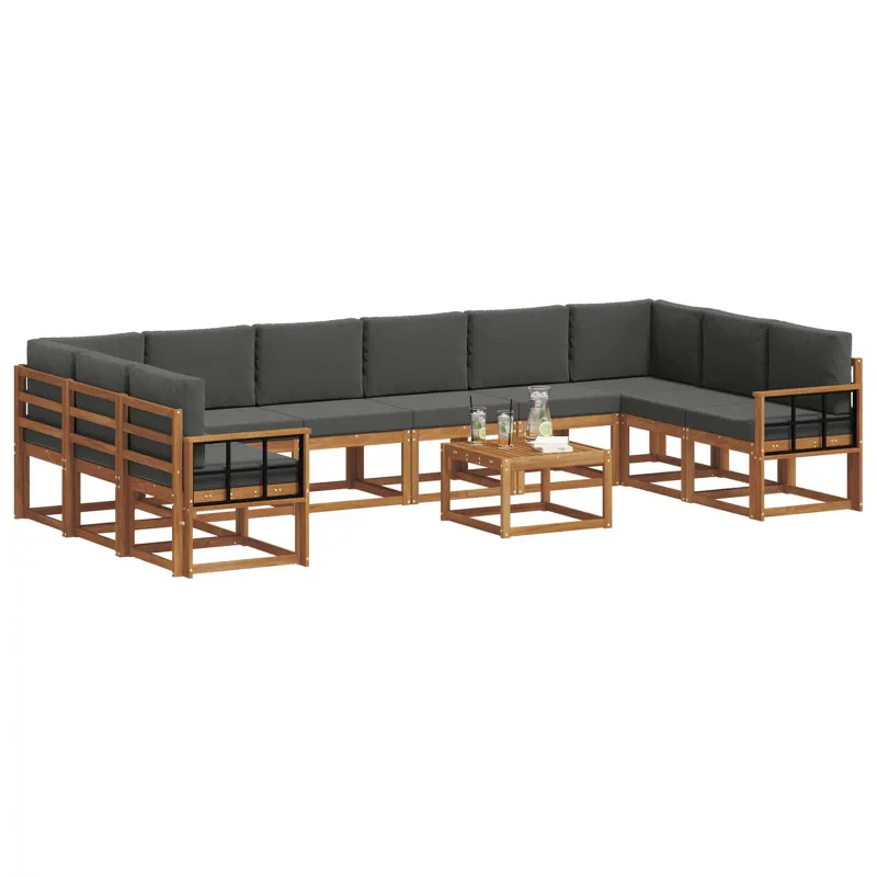 Lauko sofos komplektas 11 pcs Natūralus ir antracitas