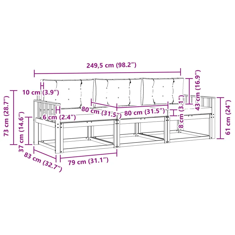 Lauko sofos komplektas su pagalve 3 pcs Natūralus ir antracitas
