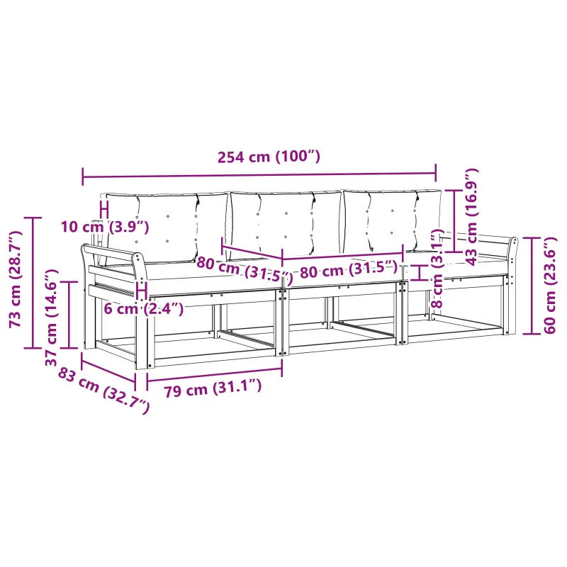 Lauko sofos komplektas 3 pcs Natūrali ir šviesiai pilka