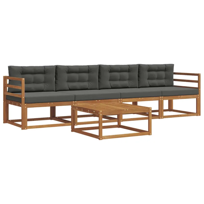 Lauko sofos komplektas su pagalve 5 pcs Natūralus ir antracitas