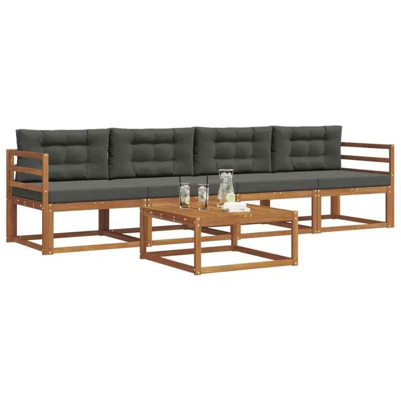 Lauko sofos komplektas su pagalve 5 pcs Natūralus ir antracitas