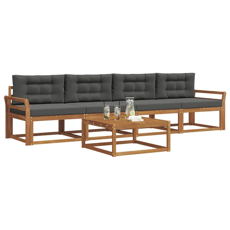Lauko sofos komplektas su pagalve 5 pcs Natūralus ir antracitas