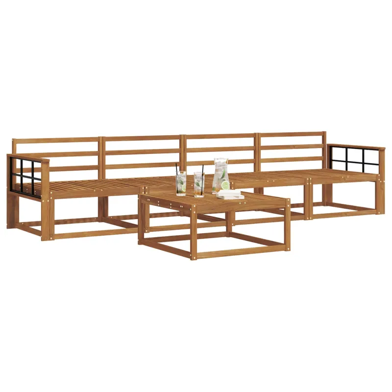 Lauko sofos komplektas 5 pcs Natūrali Kietos akacijos mediena