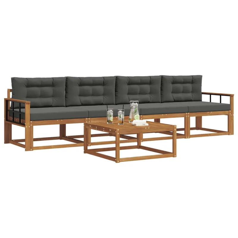 Lauko sofos komplektas su pagalve 5 pcs Natūralus ir antracitas