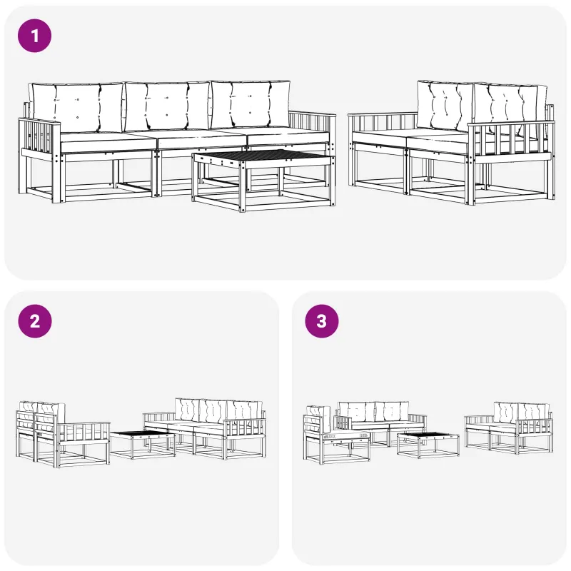 Lauko sofos komplektas 6 pcs Natūrali ir šviesiai pilka
