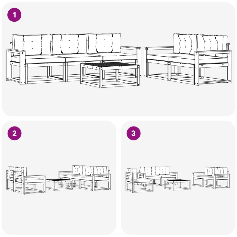 Lauko sofos komplektas 6 pcs Natūrali ir šviesiai pilka