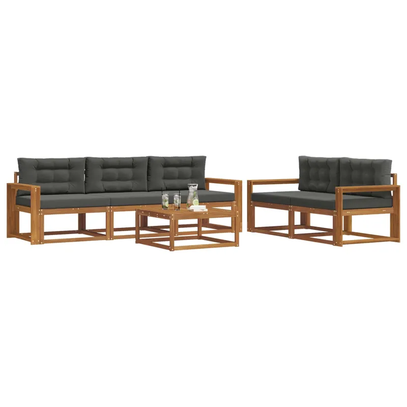 Lauko sofos komplektas su pagalve 6 pcs Natūralus ir antracitas