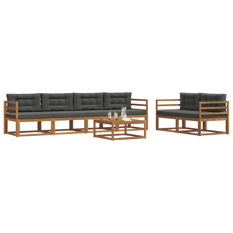 Lauko sofos komplektas su pagalve 7 pcs Natūralus ir antracitas