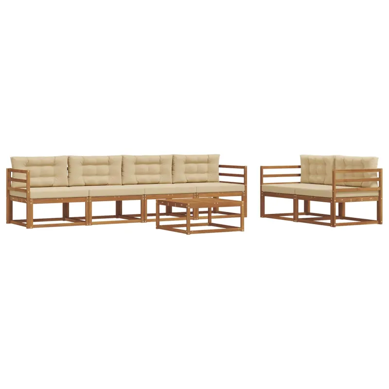 Lauko sofos komplektas su pagalve 7 pcs Natūralus ir bežinis