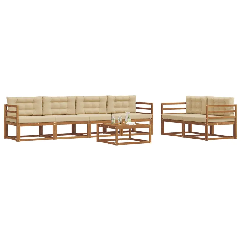 Lauko sofos komplektas su pagalve 7 pcs Natūralus ir bežinis