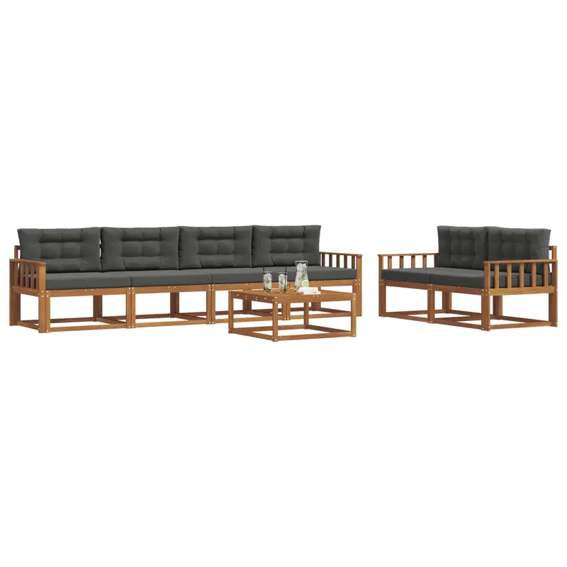 Lauko sofos komplektas su pagalve 7 pcs Natūralus ir antracitas