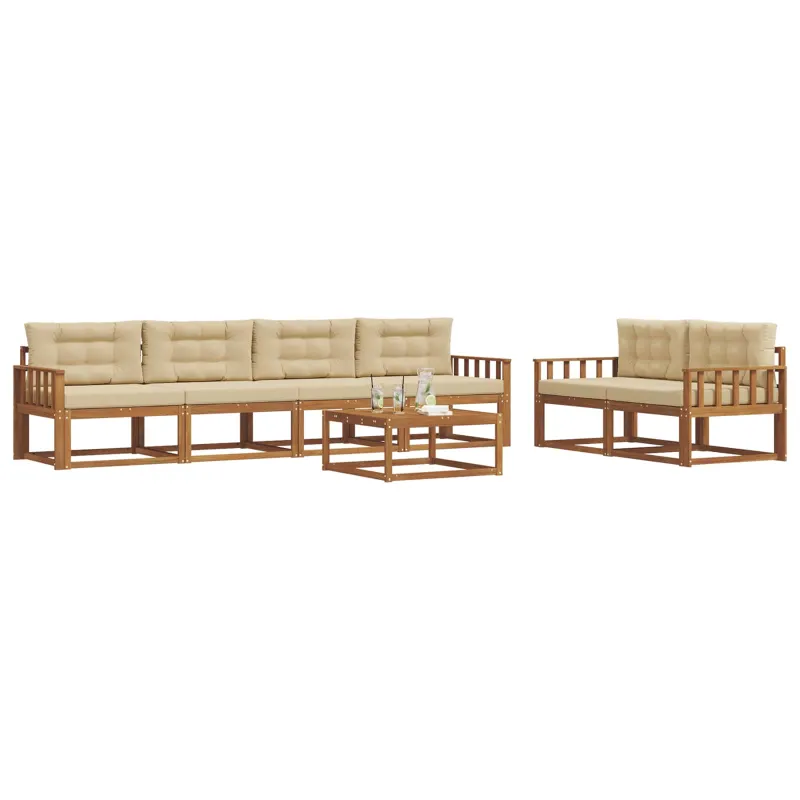 Lauko sofos komplektas su pagalve 7 pcs Natūralus ir bežinis